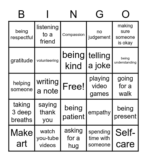 Caring Bingo Card