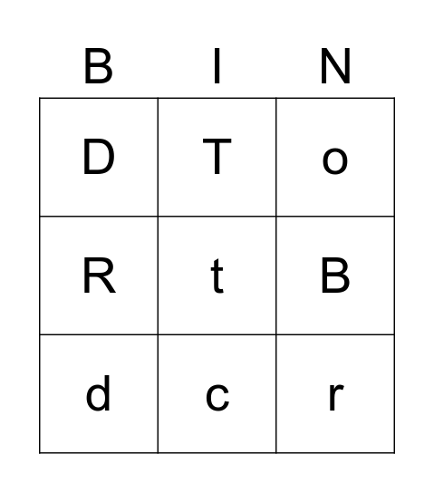 T y D Bingo Card