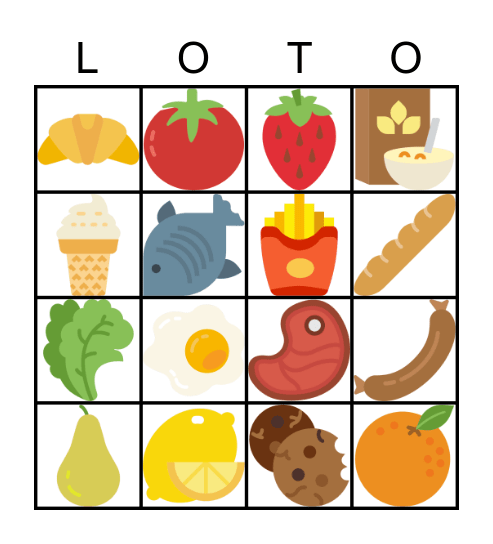 Les aliments Bingo Card