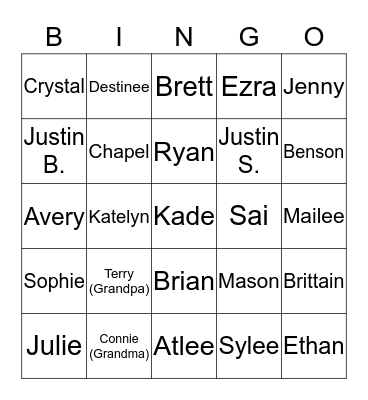 Blau Family Bingo Card