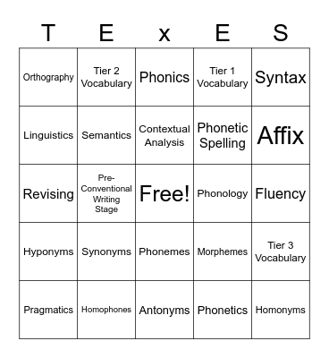 TExES English Language Arts & Reading Bingo Card