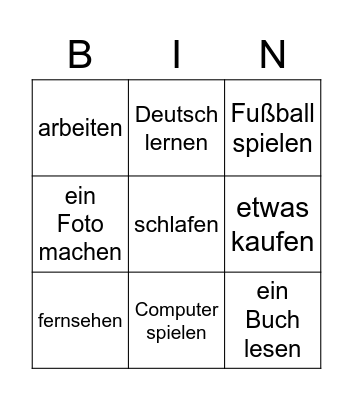 Was hast du diese Woche gemacht? Bingo Card