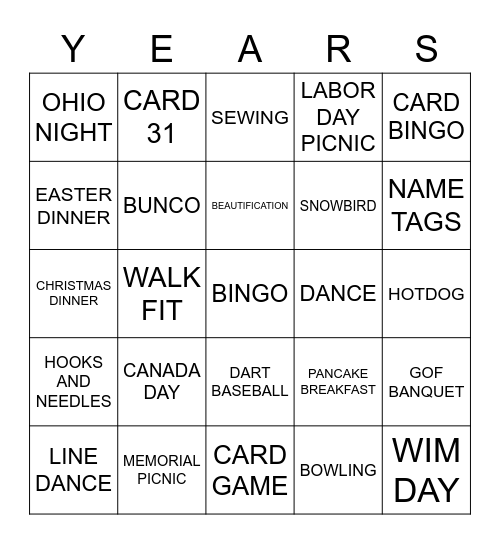 50 YEARS Bingo Card