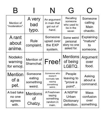 GU Bingo Card Bingo Card