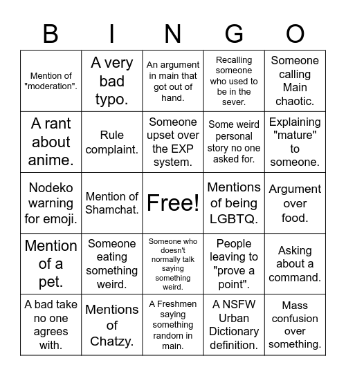 GU Bingo Card Bingo Card