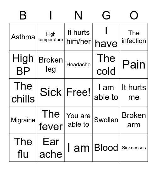 Las enfermedades Bingo Card