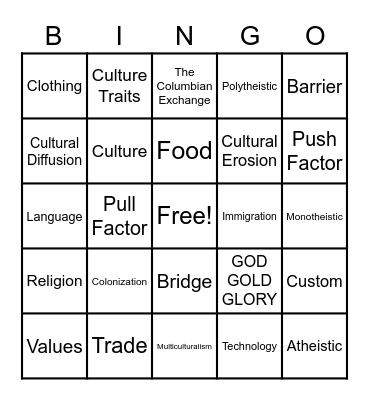 Culture Bingo Card