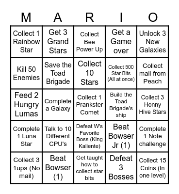 Super Mario Galaxy Lockout Bingo Card