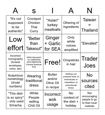 "Asian Inspired Bingo" Bingo Card