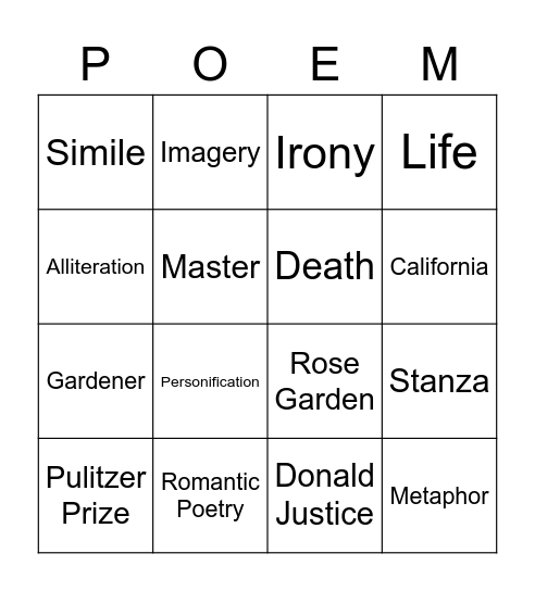 Incident in a Rose Garden Bingo Card