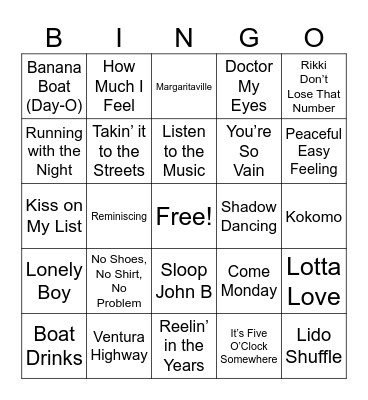 Yacht Rock & Boat Songs Bingo Card