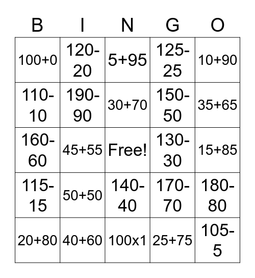 Solve to get 100 Bingo Card