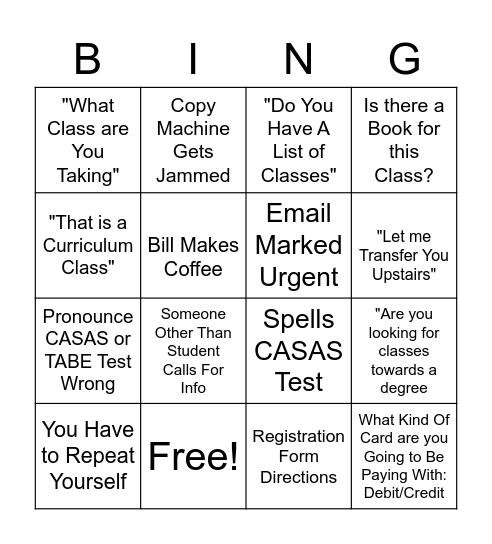 CE BINGO Card