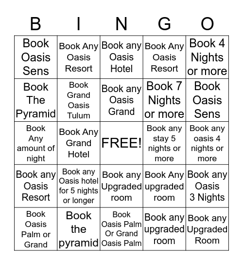 Oasis Resort Bingo Card