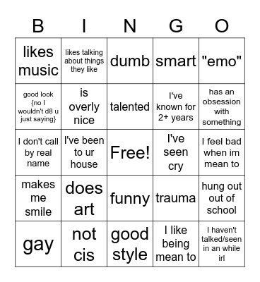 people I know Bingo Card