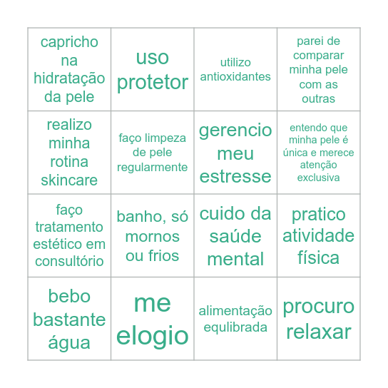 Cuidados com a Saúde da Pele Bingo Card