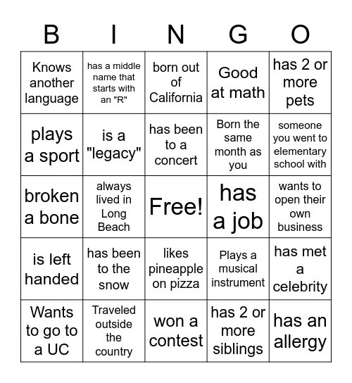 People Bingo Card