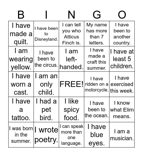 People Bingo Card