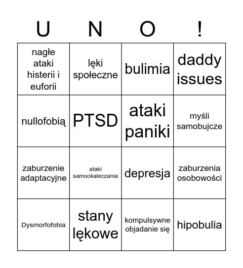 🐍 mental illness bingo 🐍 Bingo Card