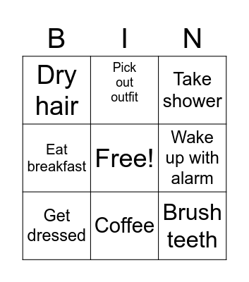 Morning routine Bingo Card