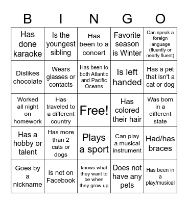 Students of the Year Mingle Bingo Card