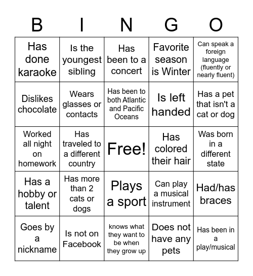 Students of the Year Mingle Bingo Card