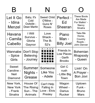 VOICES KARAOKE Bingo Card