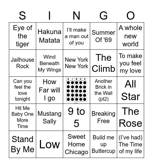 JukeBox Bingo Card