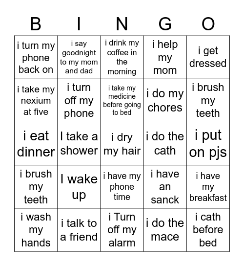 Daily routines Bingo Card