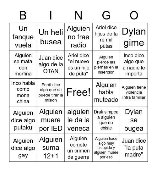 NANK Bingo Card