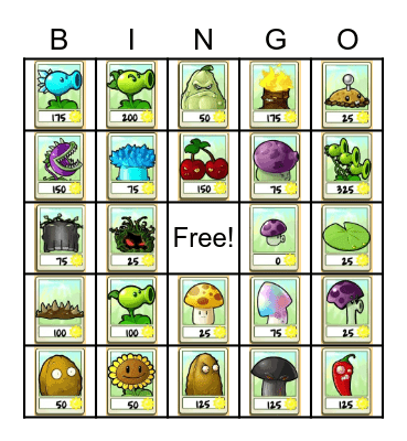 Plants Vs Bingo Card