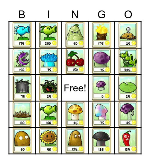 Plants Vs Bingo Card