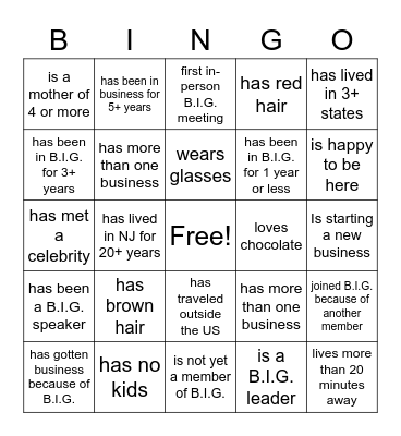 B.I.G. Bingo Card