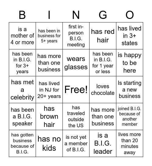 B.I.G. Bingo Card