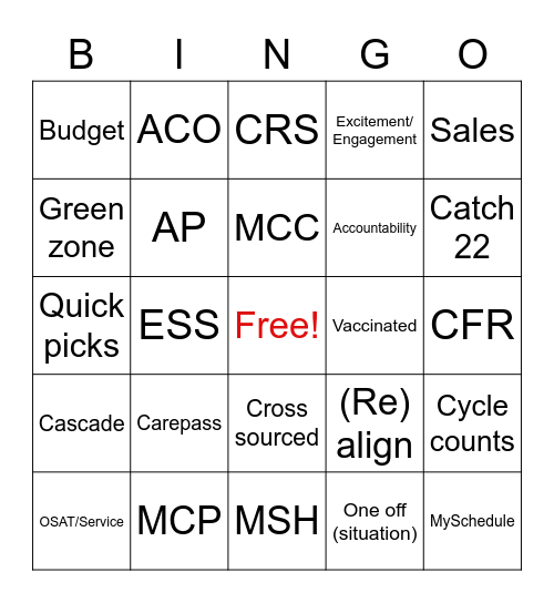 Kiser Bingo Card