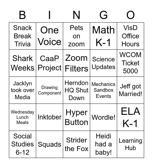 Creative Design Year In Review Bingo Card