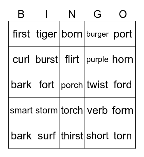 R-Controlled Bingo Card
