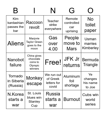 2022 Bingo Card