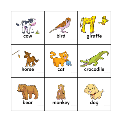 Animals Bingo Card