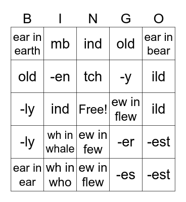 Phonics Chart 9 Bingo Card