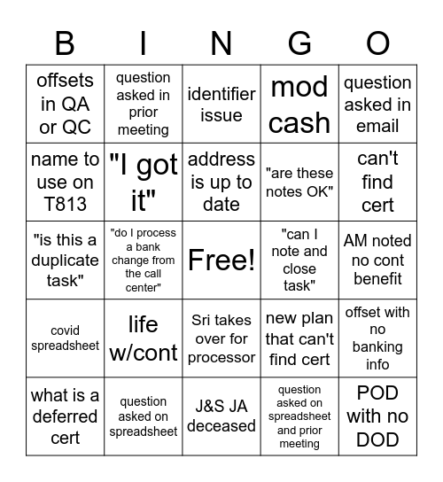 GCC Bingo Card