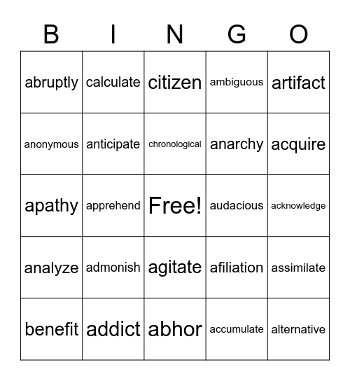 MTSS Vocabulary Bingo Card