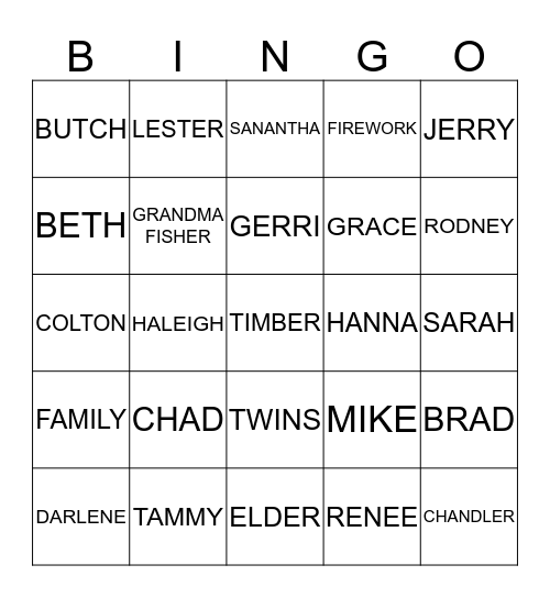 4TH Bingo Card