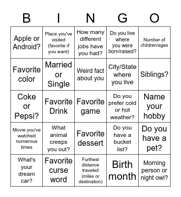 Let's Not Talk About Work! Bingo Card