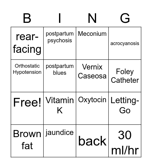 Principles of Maternal-Child Health Clinical Bingo Card