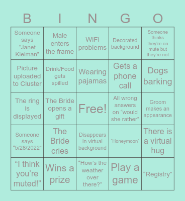 Janet’s Bridal Shower Bingo Card