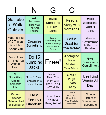 Social Emotional Learning Bingo Card