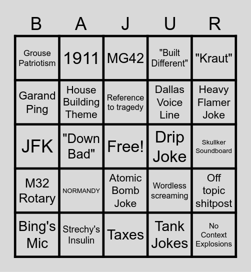 Bajur Bingo Card
