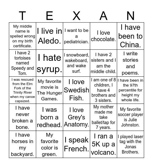 Texans Bingo Card