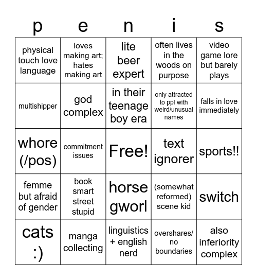 legcore (it made me fill in 5 letters for bingo) Bingo Card